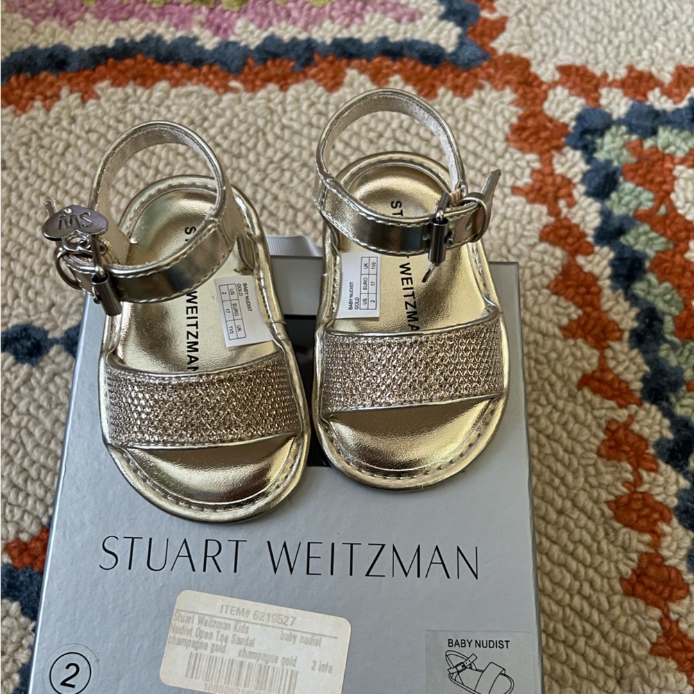 NIB Gold Glitter Sandals, size 2 baby Girls